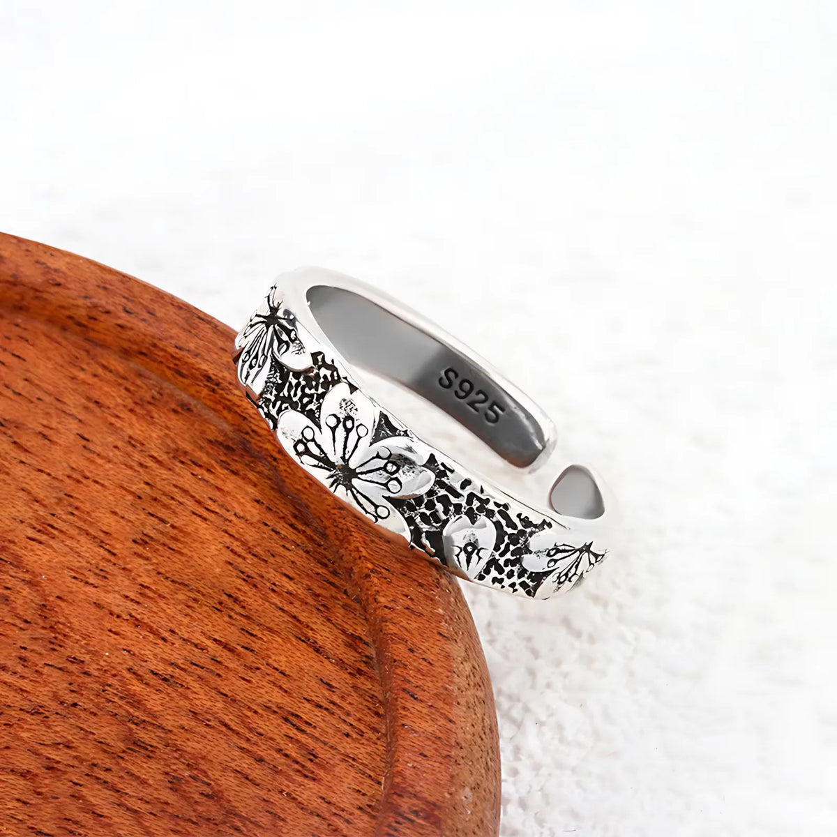 Bague Lotus en Argent Sterling 925 Femme – Texture Rétro & Ajustable | Cadeau Bijou