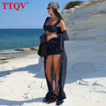 TTQV  Sexy Loose White Women's 3 Pieces Set 2025 Fashion Long Sleeve Robes + Bra With High Waist Pleated Mini Skirt Set Female