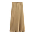 Willshela 2024 Schwarzer Satinrock Damen Hohe Taille Elegante Lange Röcke Für Frauen Mode Sommer Midirock Büro Damenröcke