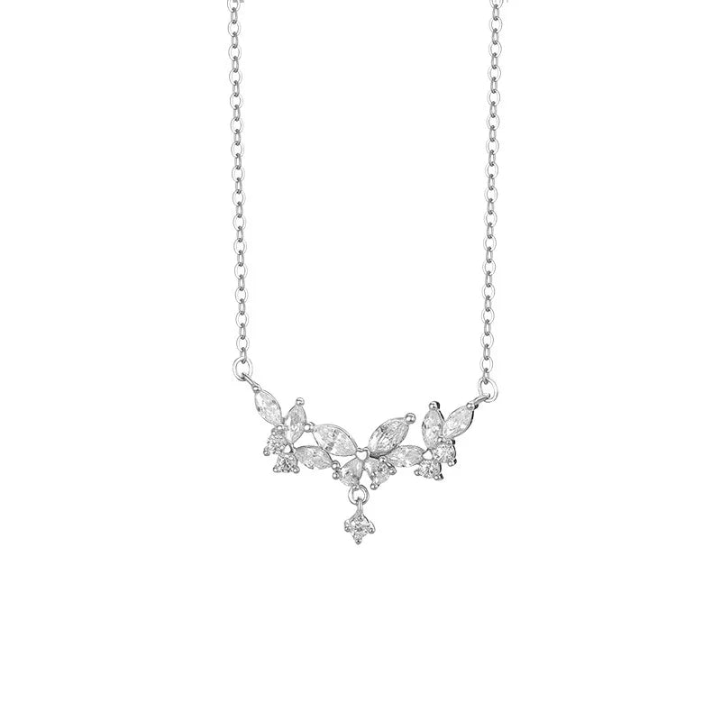 925 Sterling Silver Necklace and Bracelet Set with Zircon Butterfly Shaped Sweet and Fashionable Set Jewelry Gifts for Women