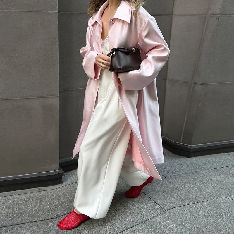 High Street Stand Collar Long Windbreakers 2026 Autumn New Ladies Solid Single-breasted Full Sleeve Trench Coat Women's Outwear