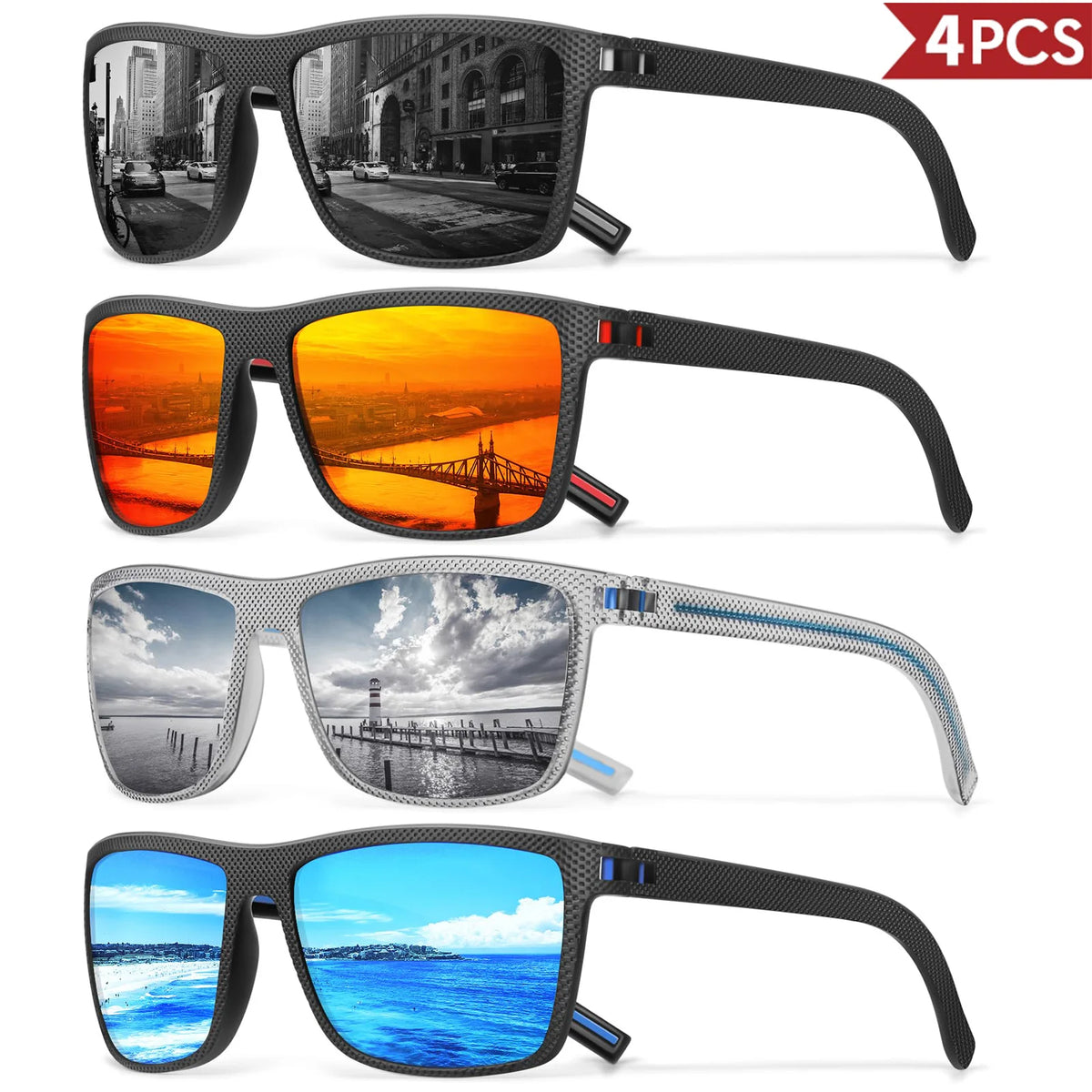 Lot de 3 ou 4 Lunettes de Soleil Polarisées VEGUEROS – UV400 & Miroir