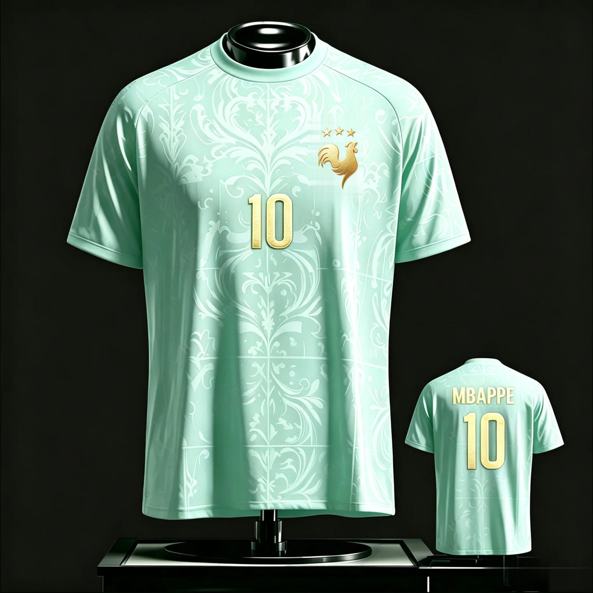 Mbappe 10 Soccer Jersey Golden Rooster Badge Dual-sided Quick Dry Crewneck Short Sleeve Unisex Premium Football Fan Jersey