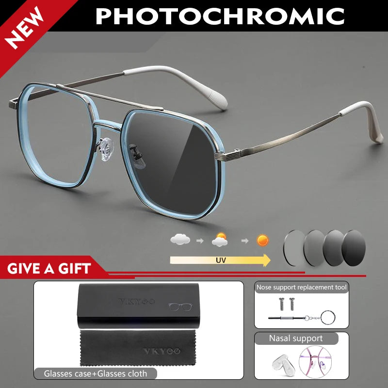 Lunettes de Lecture CAIDERONI Photochromiques Style Pilote – Anti-Lumière Bleue, Prescription Personnalisable, Mixte