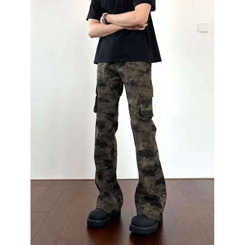 Jean Cargo Camouflage Homme Multi-Poches Style Américain Rétro Hip Hop Straight | Tailles S-3XL