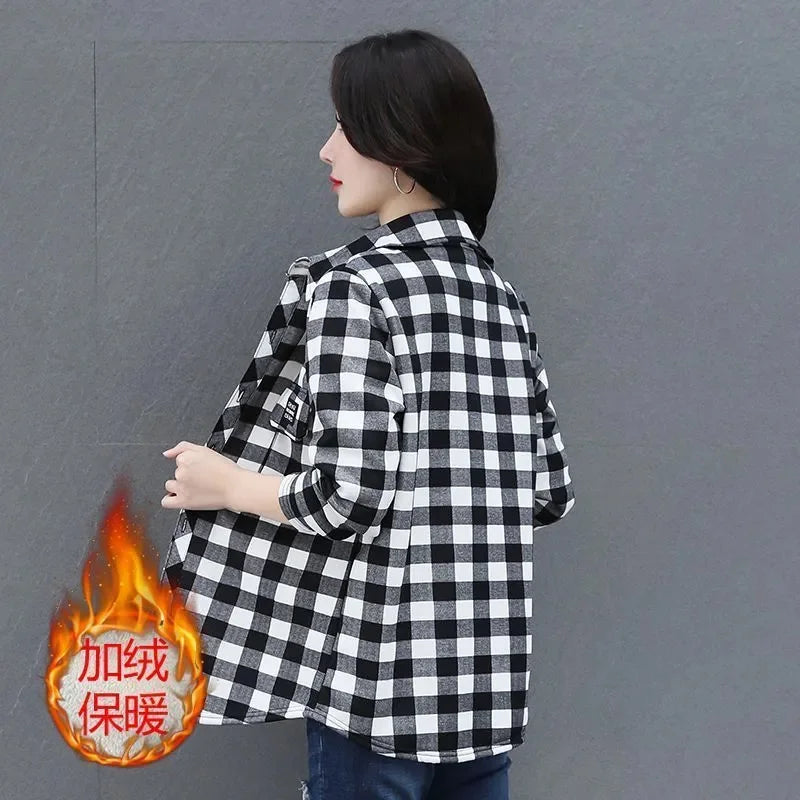 Chemise en Velours à Carreaux Femme – Coupe Slim, Manches Longues, Automne Hiver 2026