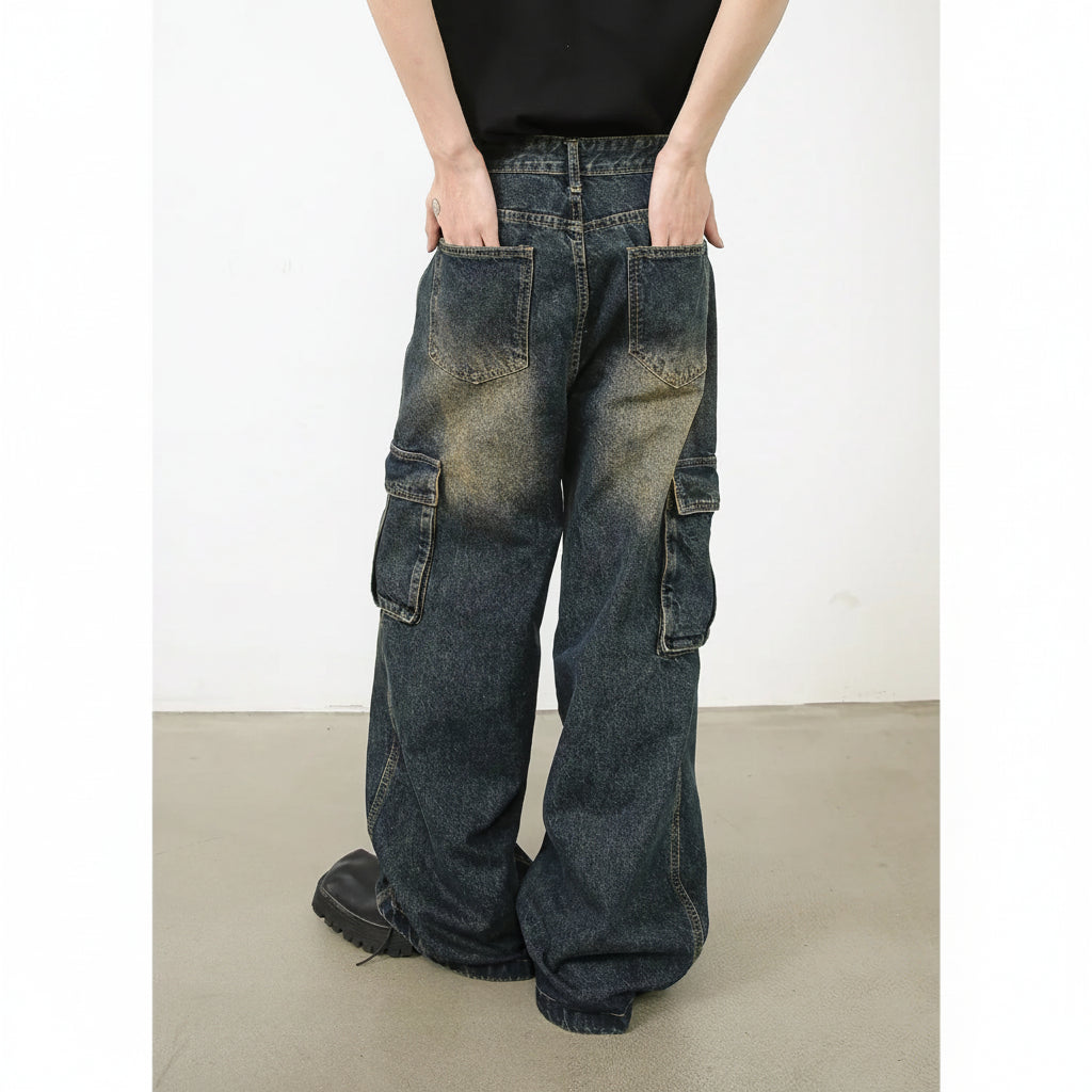 Jean Cargo Multi-Poches Homme – Style Workwear American Wash Denim