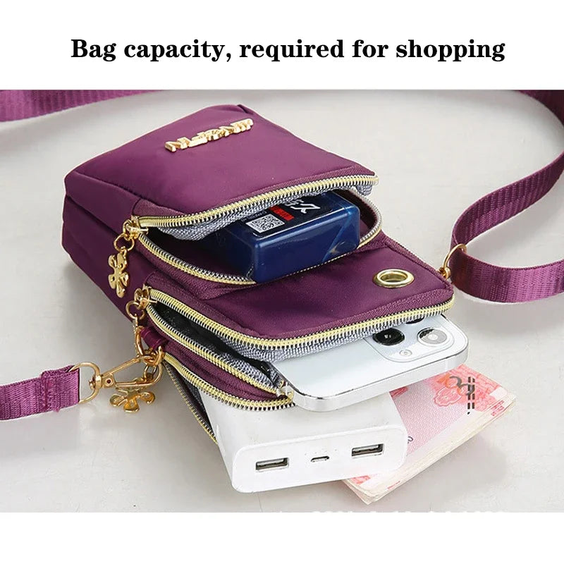 Mobile Phone Crossbody Bags for Women Shoulder Bag Fashion Cell Phone Pouch With Headphone Plug 3 Layer Wallet