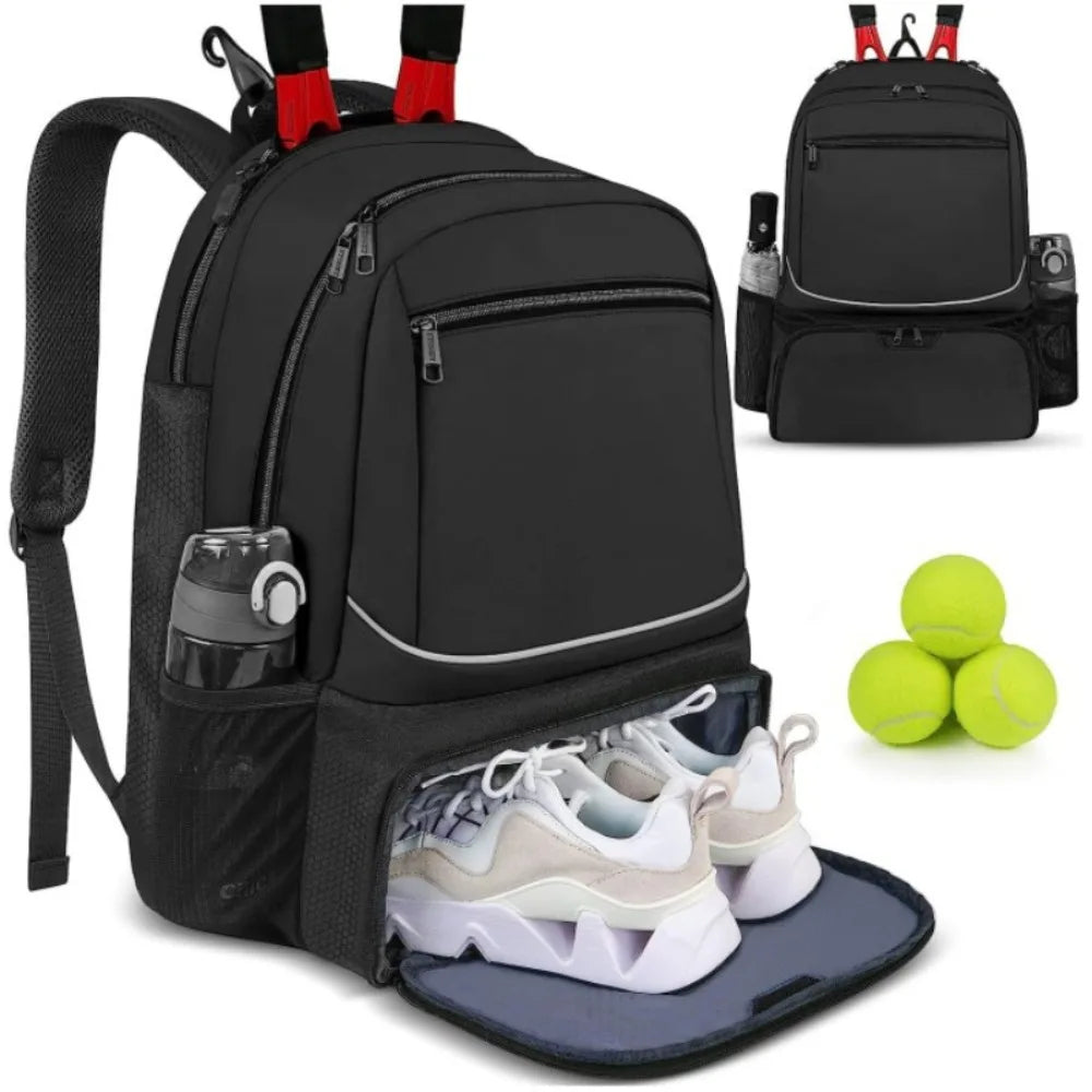 Zipper Closure Tennis Backpack Large Capacity Reversible Pickleball Rackets Backpack Durable with Shoe Pocket