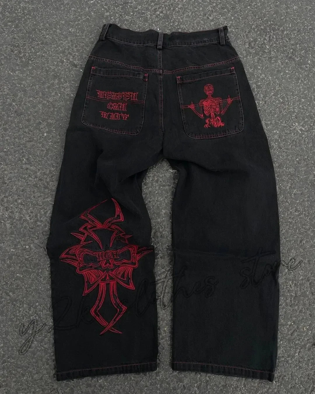 Jean Baggy Wide-Leg Homme Y2K – Imprimé Graphique Crâne Style Punk Hip Hop Streetwear