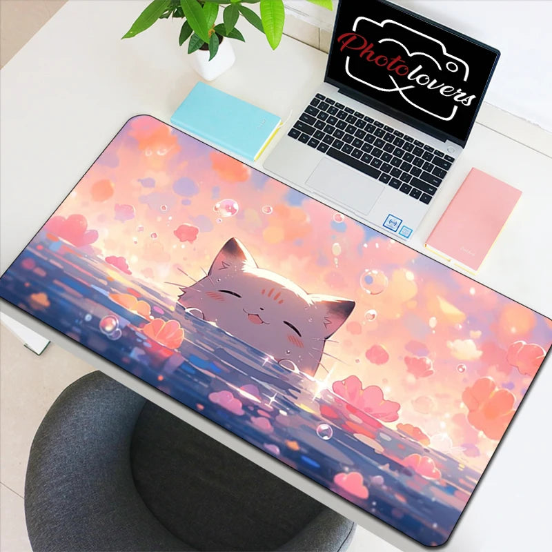 Tapis de Souris XXL Anime – Chat Kawaii, Accessoire Gaming, Bureau & Clavier