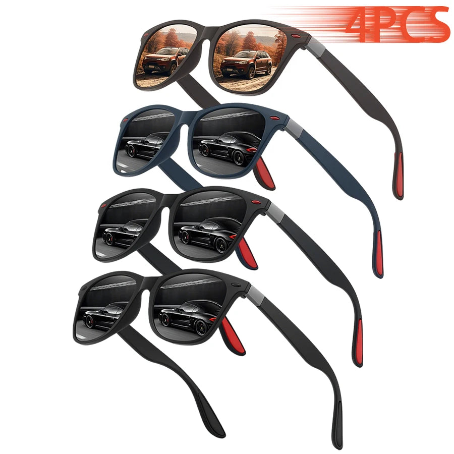 Lot de 4 Lunettes de Soleil Carrées Vintage WSZ – Protection UV400, Mixte, Idéal Plage & Conduite
