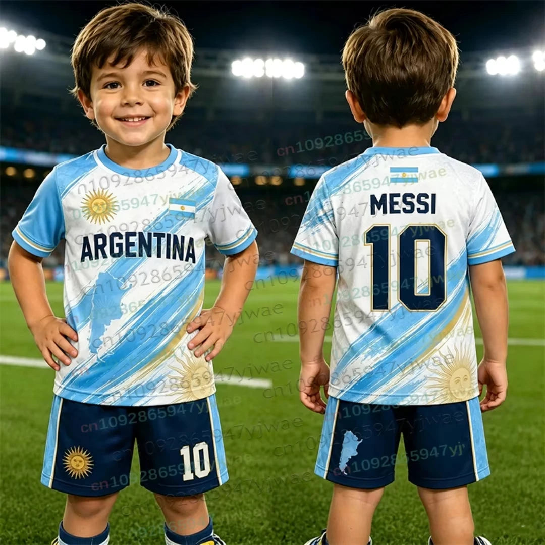 2026 Harajuku Argentina Special Messi 10 Football Jersey Shorts Tee Set Women Men Kids Shirt And Shorts Summer Fans 2 Piece Sets