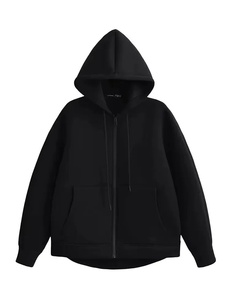 Veste à Capuche Zippée Oversize Femme – Poches Doubles, Style Streetwear