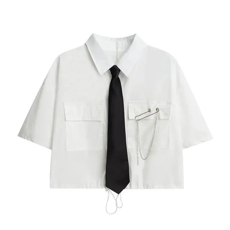 2026 Women's Summer New In Fashion Irregular Dress Matching Set Korean Elegant Short Sleeve Shirt+Strap Skirt Two Piece Suit