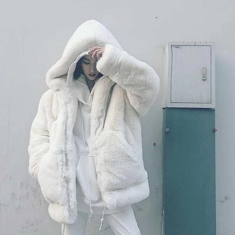 Veste Oversize Y2K en Fausse Fourrure – Style Coréen Vintage Streetwear Femme