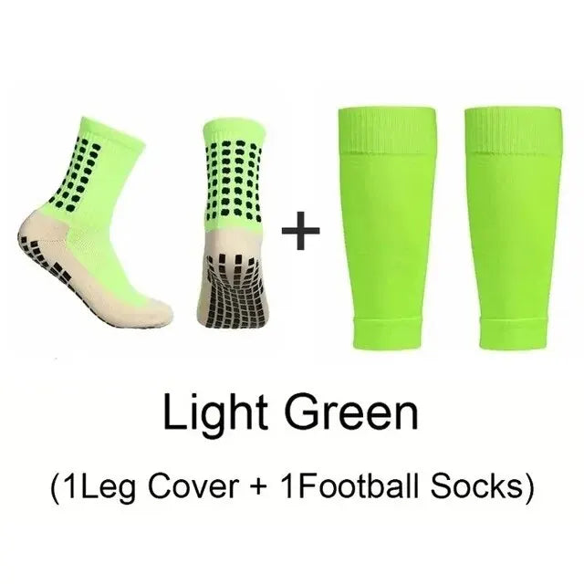 2 Pairs Set Men Grip Soccer Socks and Knee Pads Calf Sleeves Adult Youth Non Slip Leg Shin Guards for Basketball Football Sports