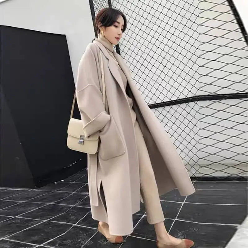 Women's Thick Wool Coat – Retro Long Korean Style