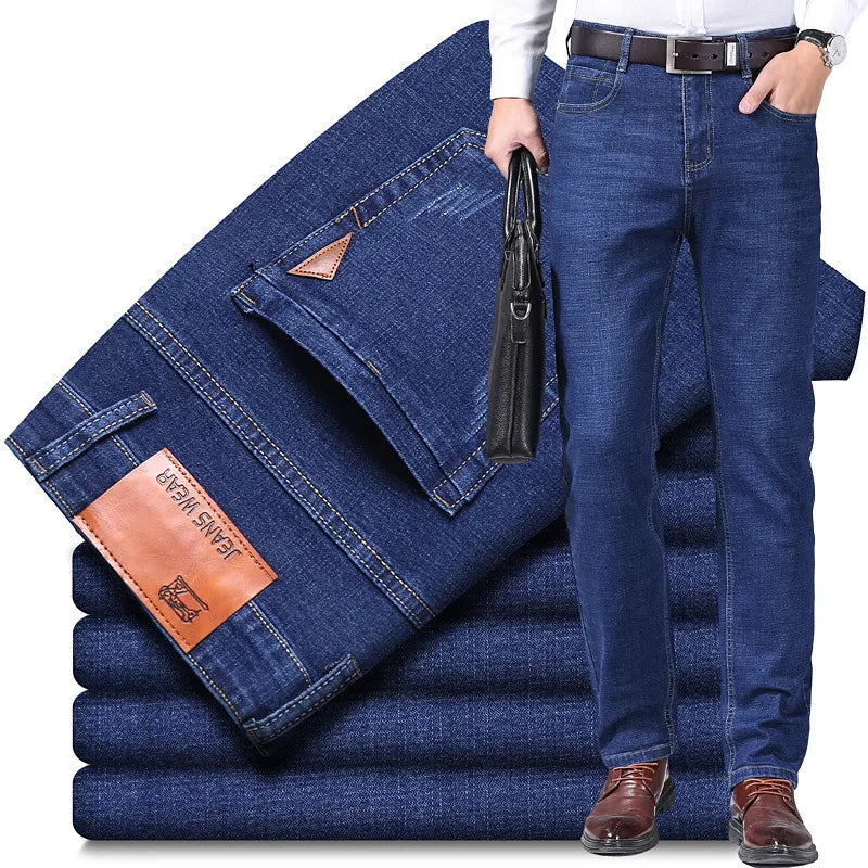 New Men Light Luxury Stretch Slim Fit Pants Comfortable Soft Business Fashion Straight Casual Denim Trousers Male Brand Clothing
