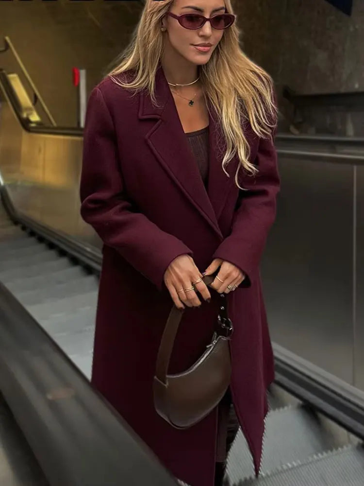 HH – Manteau Long Femme Double Boutonnage, Col Revers, Style High Street Automne-Hiver