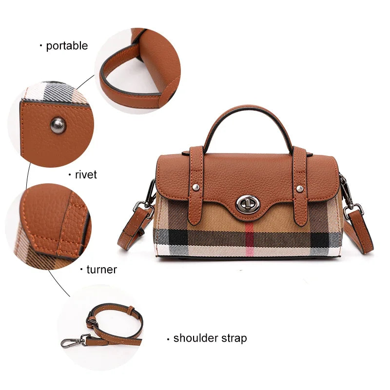 Mini Sac Boston À Carreaux Femme – Toile & Cuir Végétal, Bandoulière & Main