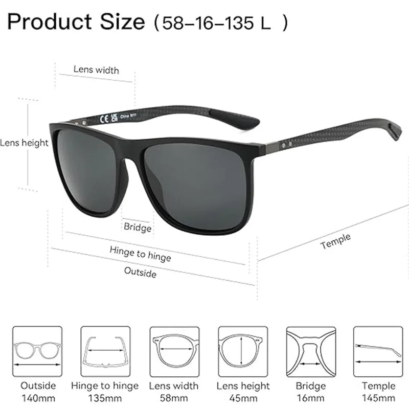 ZENOTTIC Square Polarized Sunglasses for Men Ultralight Carbon Fiber Sun Glasses Driving Fishing Golf Sports UV400 Protection
