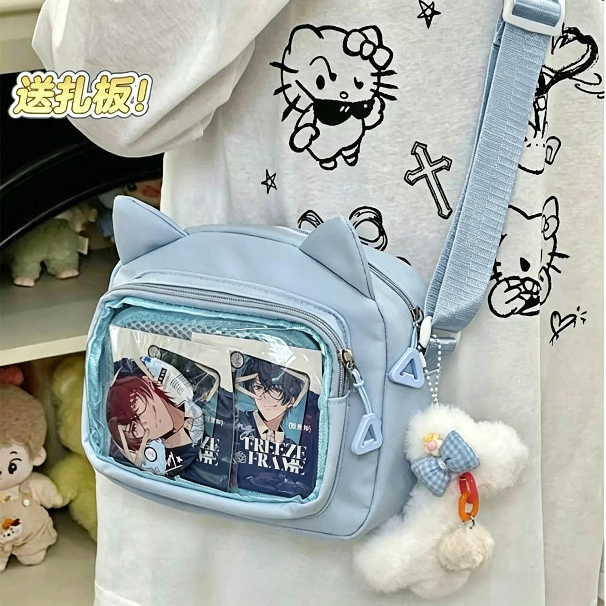 Japanese Pink Harajuku Cute Girls Y2K Transparent Cartoon Ita Bag Doll Versatile Crossbody Bag Casual Mobile Phone Сумка