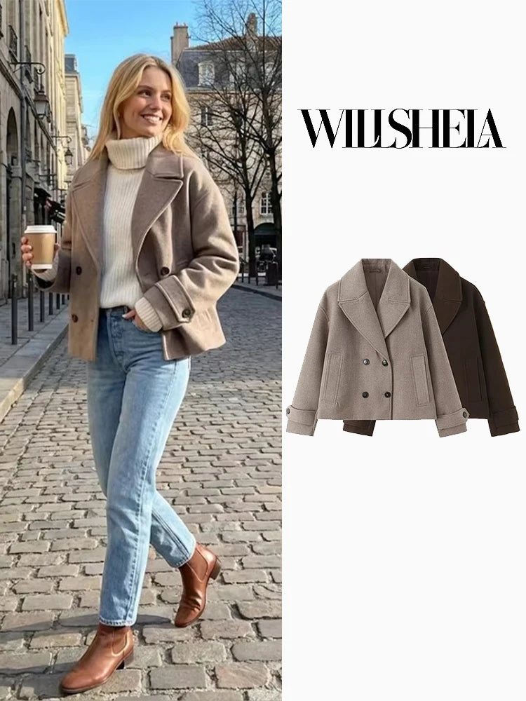 Veste Trench Femme Willshela – Double Boutonnage, Col Rabattu, Style Vintage Chic