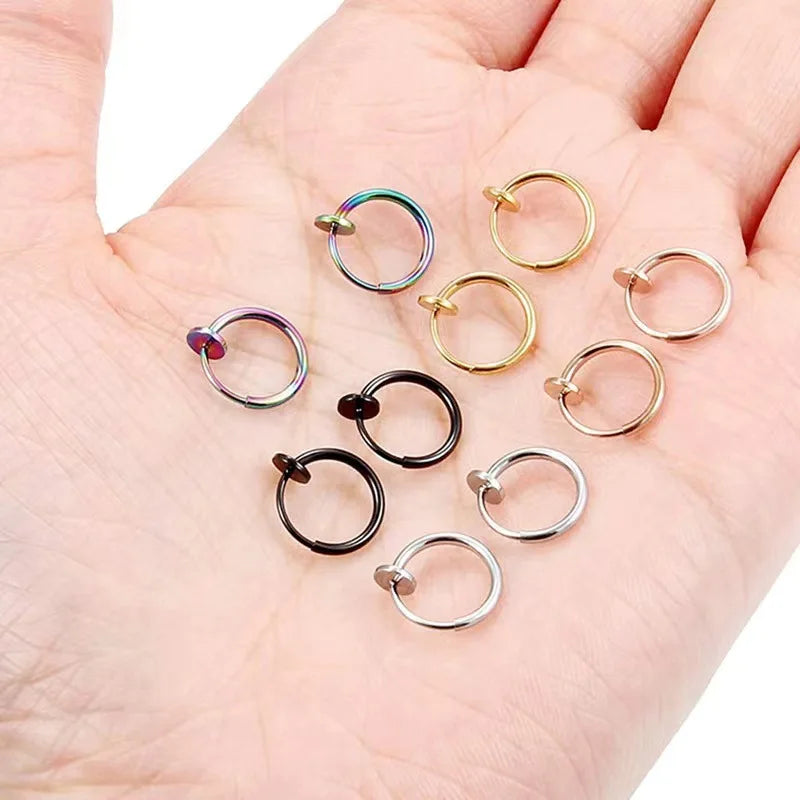 Clips d'Oreilles Créoles SMYXY – Acier Inoxydable Sans Perçage, Style Punk Unisexe 8-16mm