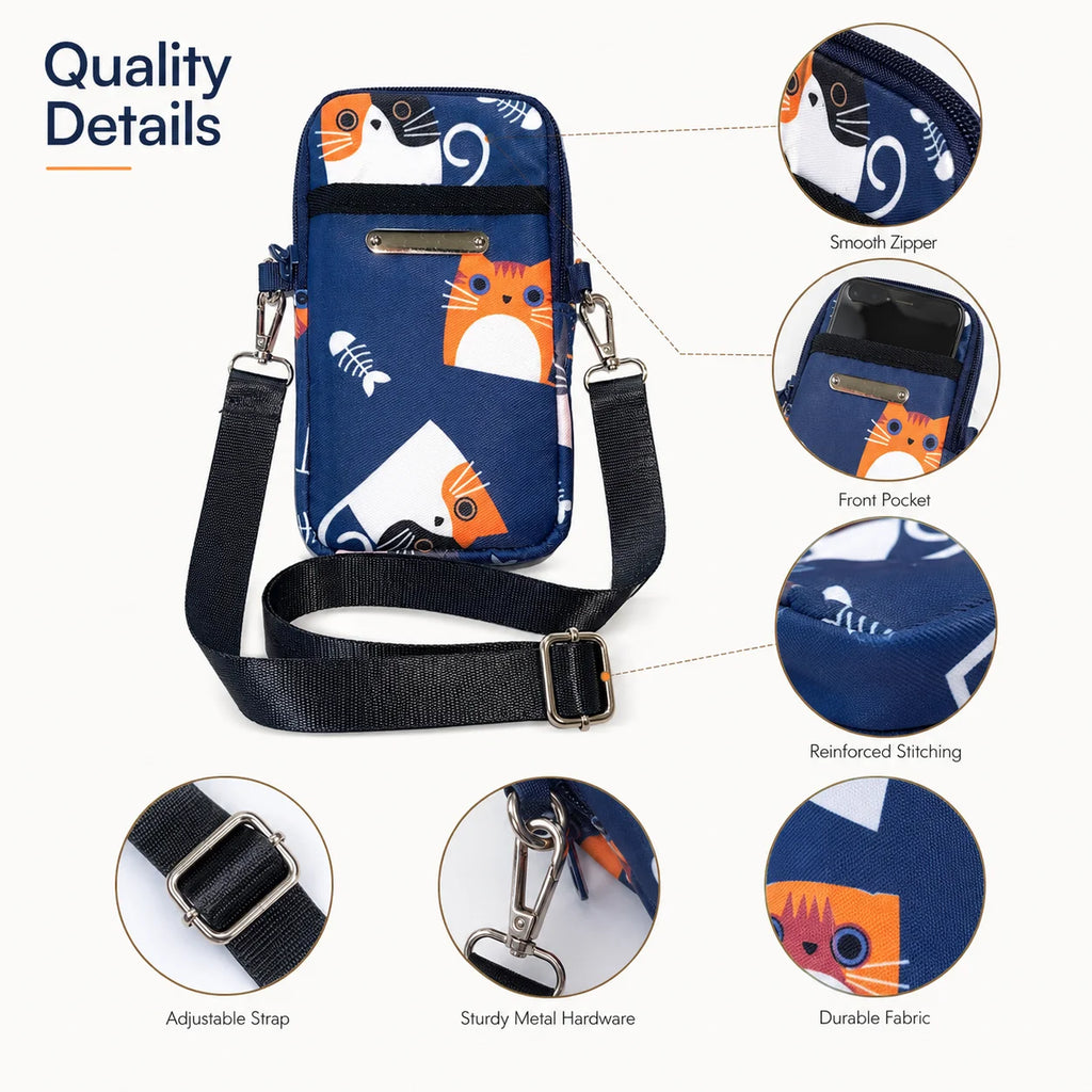 Mini Sac Bandoulière Téléphone Femme – Imprimé Chat & Motifs