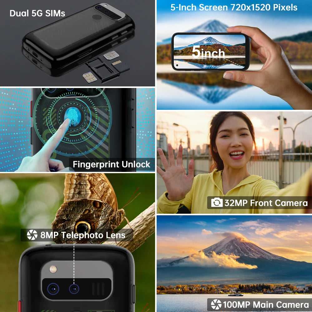 Unihertz Jelly Max – Smartphone 5G Compact 12 Go + 256 Go, Caméra 100 MP, Batterie 4000 mAh