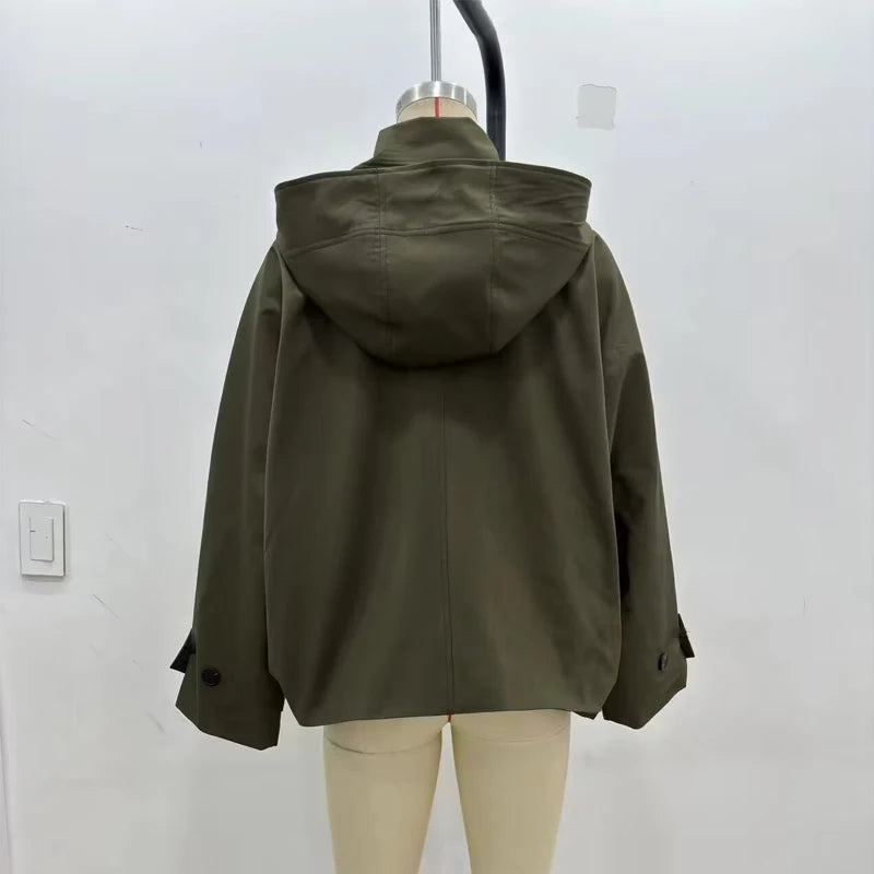 Damen Trenchcoat mit Kapuze – Weite Passform, lange Ärmel | Herbst-Winter