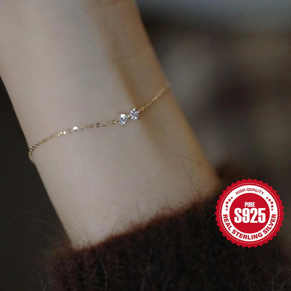 Bracelet Charme Femme en Argent 925 – Zircon Œil de Cheval & Chaîne Anneau | Or & Argent