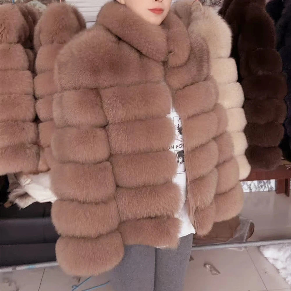 QUEENTINA Winter New Women's Cold Real Fox Fur Coat With Collar Especially Overcoat Leather Female Natural Plus Size 2023 Luxury