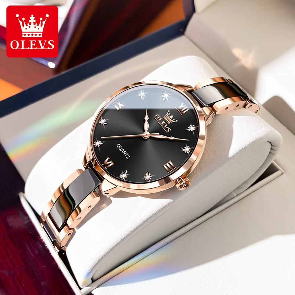 Montre Femme OLEVS 5872 – Céramique Quartz Luxe, Élégante & Imperméable