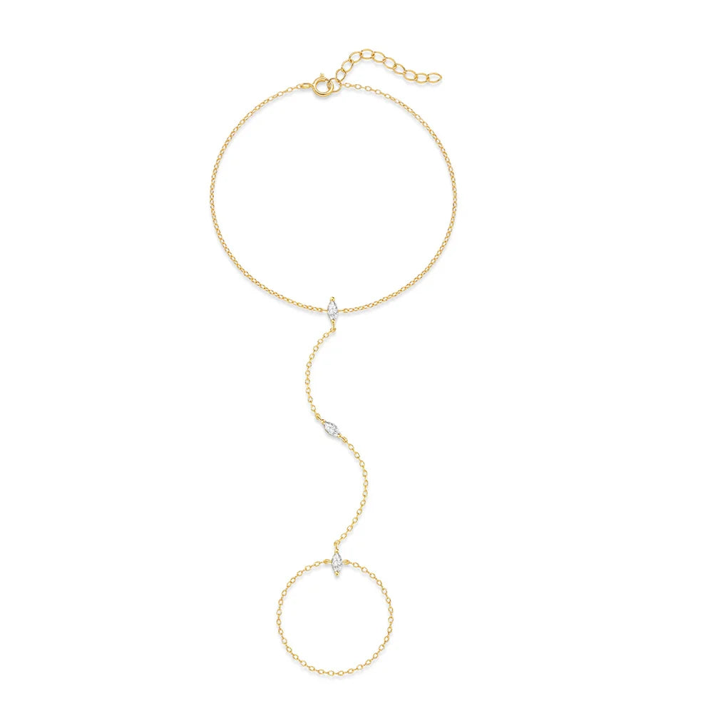Bracelet Charme Femme en Argent 925 – Zircon Œil de Cheval & Chaîne Anneau | Or & Argent