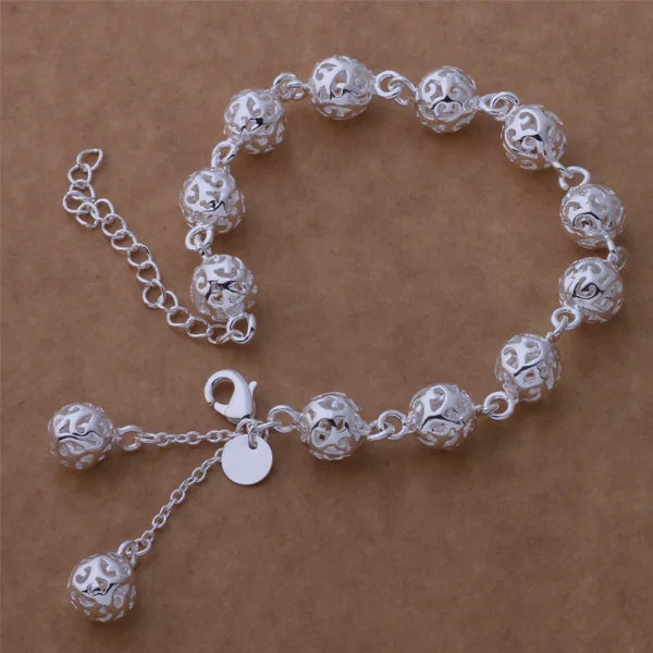 Bracelet Charm en Argent Sterling 925 – Chaîne Perlée Romantique pour Femme