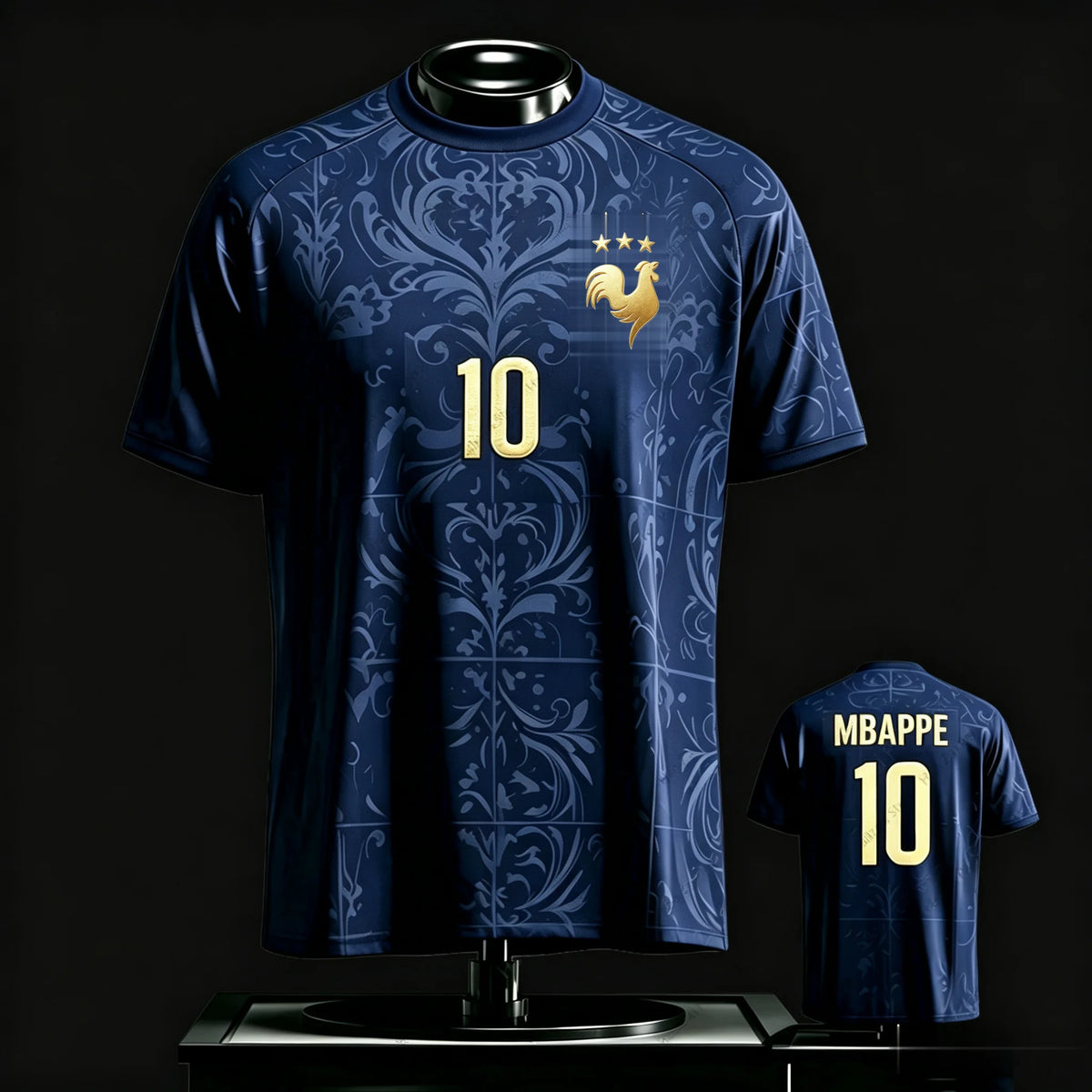 Mbappe 10 Soccer Jersey Golden Rooster Badge Double-Sided Quick Dry Crewneck Short Sleeve Unisex Premium Football Fan Jersey