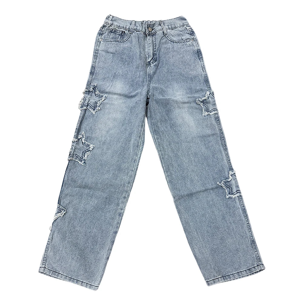 Jean Loose Straight Homme Broderie Étoiles Y2K Gothique Streetwear 2 Coloris | Asia S-3XL