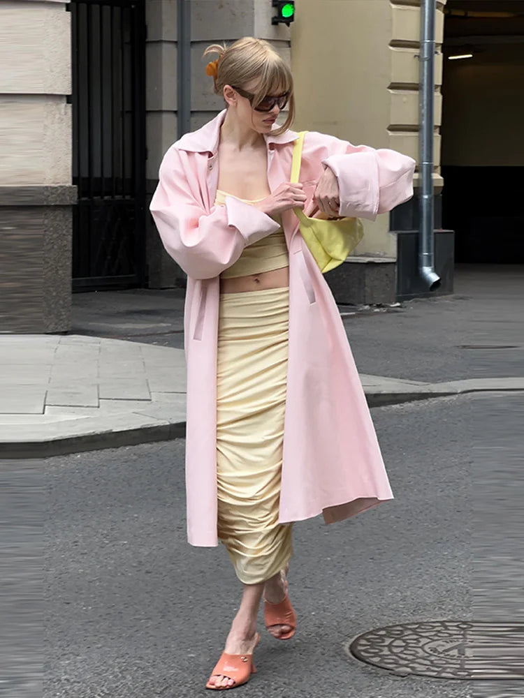 Button Front Women's Coat Stand Collar Long Trench Coat Solid Loose Trench Coat Daily Fashion Commuter Wear 2026 Collection