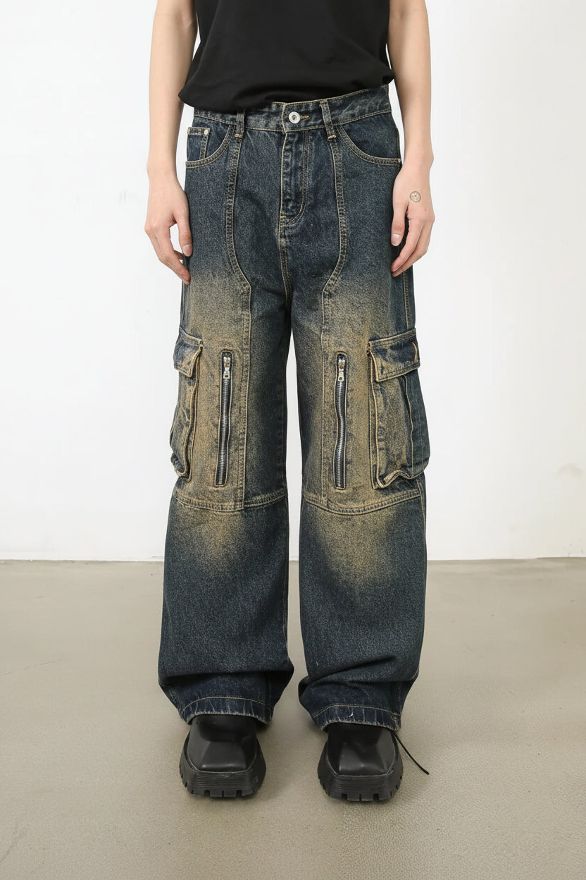 Jean Cargo Multi-Poches Homme – Style Workwear American Wash Denim