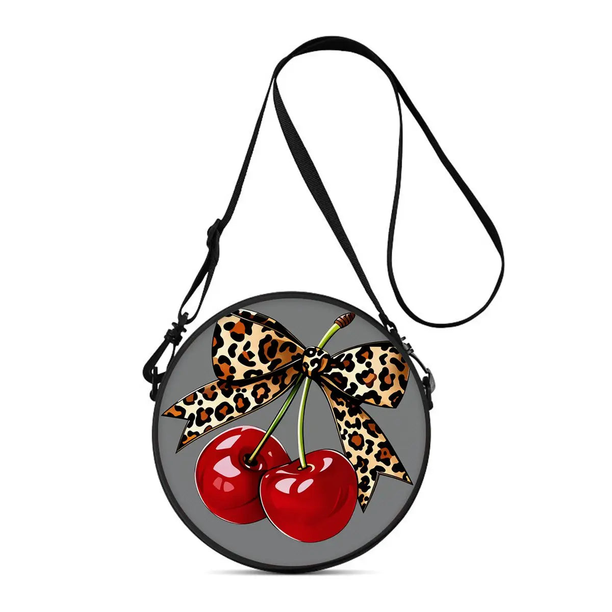Watermelon Cherry Round Shoulder Bag Fruit Messenger Bag Daily Adjustable Strap Crossbody Bag for Woman Best Gifts 2D Flat