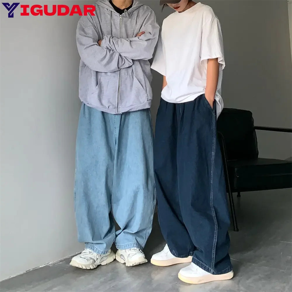 Jean Large Ample Unisexe Style Y2K Streetwear – Bleu Foncé & Bleu Clair | Toutes Saisons