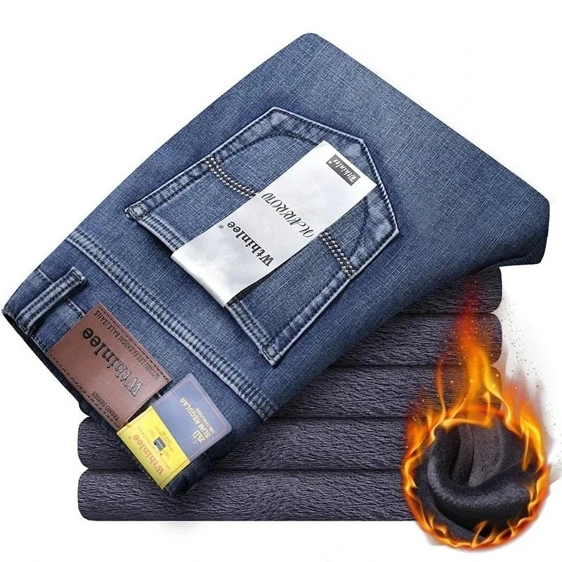 Jean Homme Slim Fit Doublé Polaire – Chaud Stretch Automne Hiver