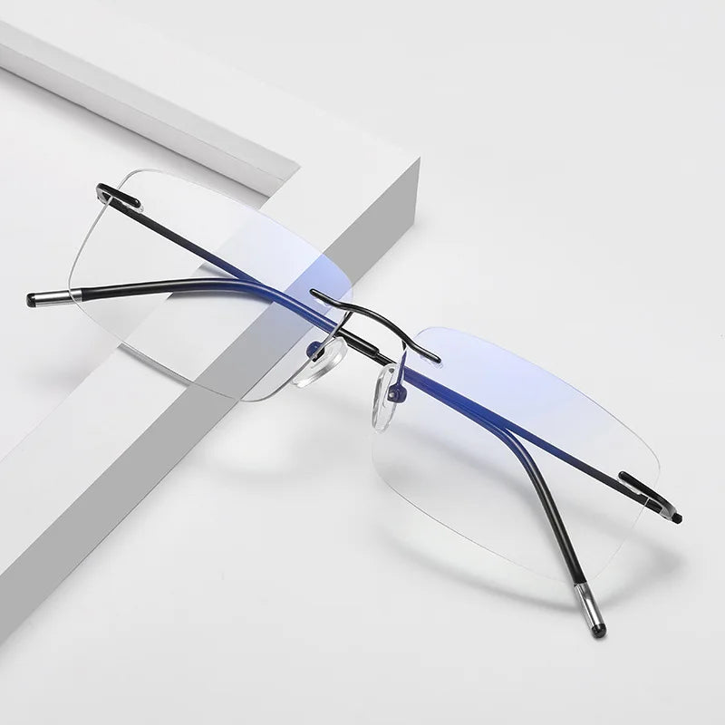 Ultra Light Tr90 Rimless Progressive Multifocal Reading Glasses Men Titanium Frame Anti Blue Light Presbyopic Eyeglasses 1.5