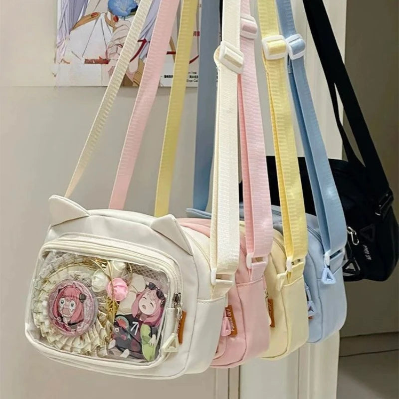 Japanese Pink Harajuku Cute Girls Y2K Transparent Cartoon Ita Bag Doll Versatile Crossbody Bag Casual Mobile Phone Сумка