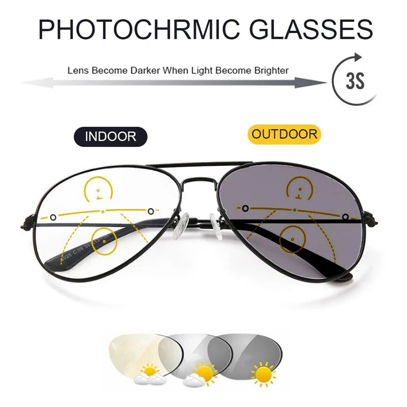 Lunettes de Lecture Photochromiques Multifocales ISENGHUO – Monture Pilote Mixte