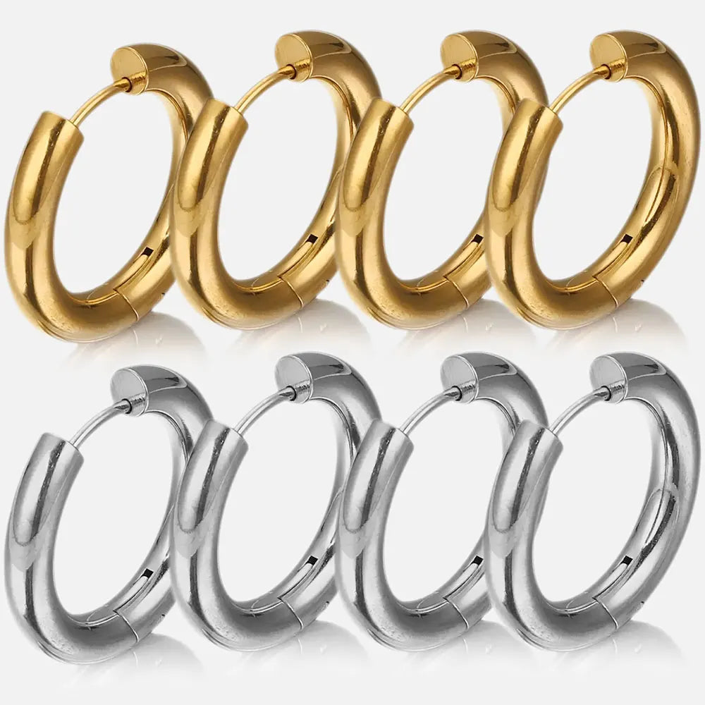 Lot 6 Créoles Femme Acier Inoxydable Plaqué Or 24K – Style Coréen Luxe