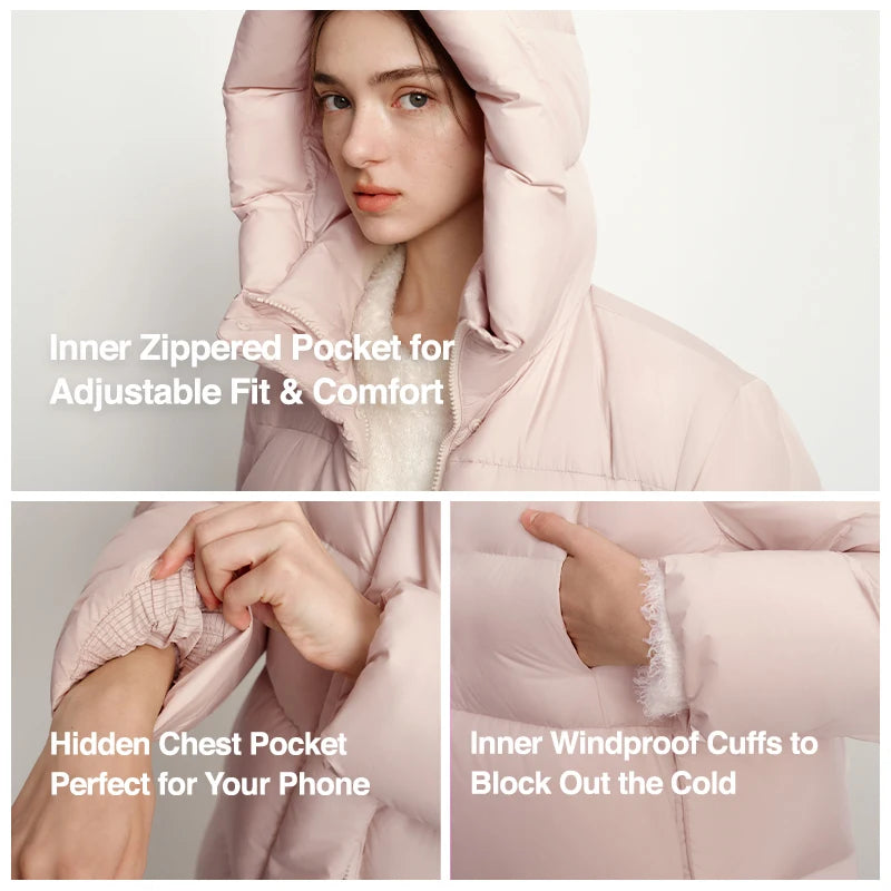 Doudoune Longue Femme Imperméable à Capuche – Duvet de Canard 90%, Coupe Ample, Hiver 2025