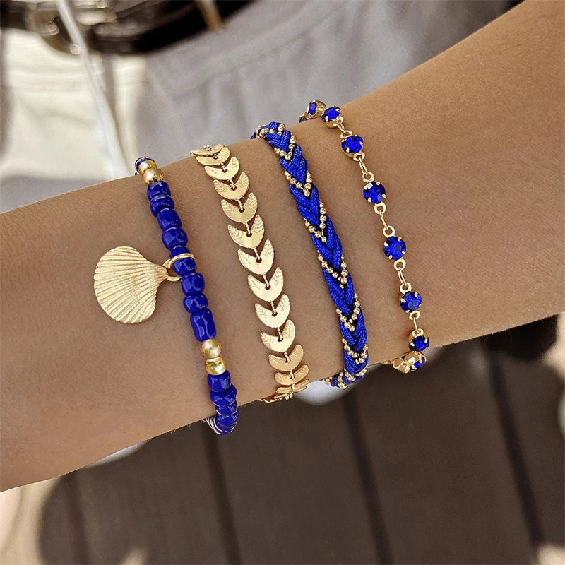 Lot de 4 Bracelets Bohème Coquillage Femme – Perles Zircon Colorées & Chaîne Métal, Bijoux Plage Été